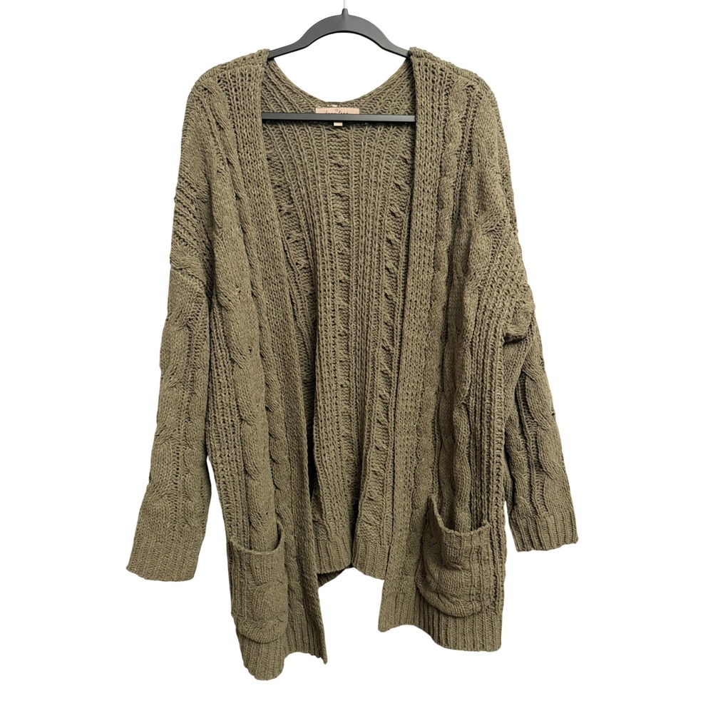 Love Tree Womens Olive Green Cable Knit Open Front Cardigan Sweater W9011 Small